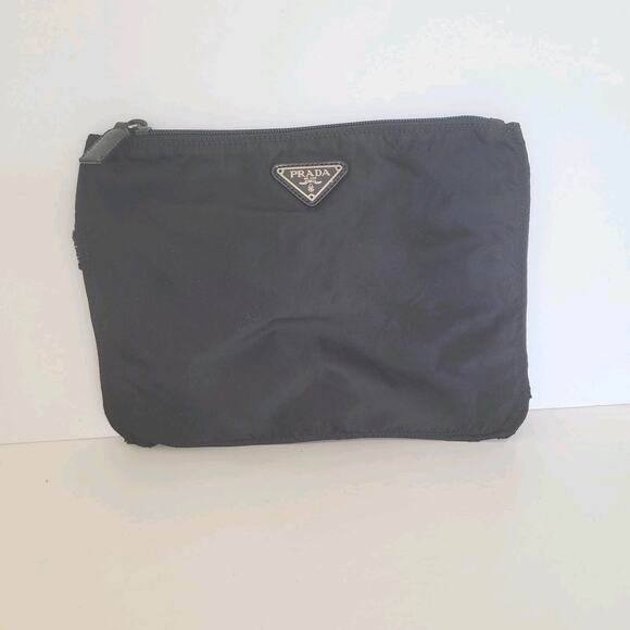 Authentic Prada Nylon Cosmetics Bag Black Makeup Pouch Travel Small Zip Around - Picture 1 of 11